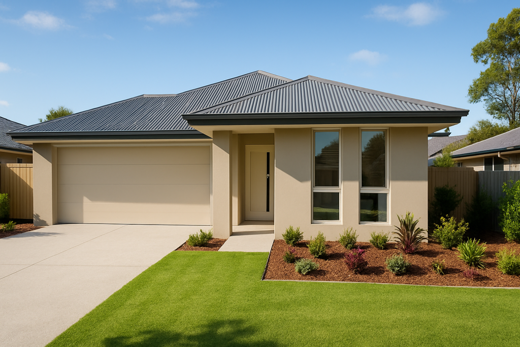 New home builder completed house on Gold Coast showing finished construction timeline result with landscaped front yard
