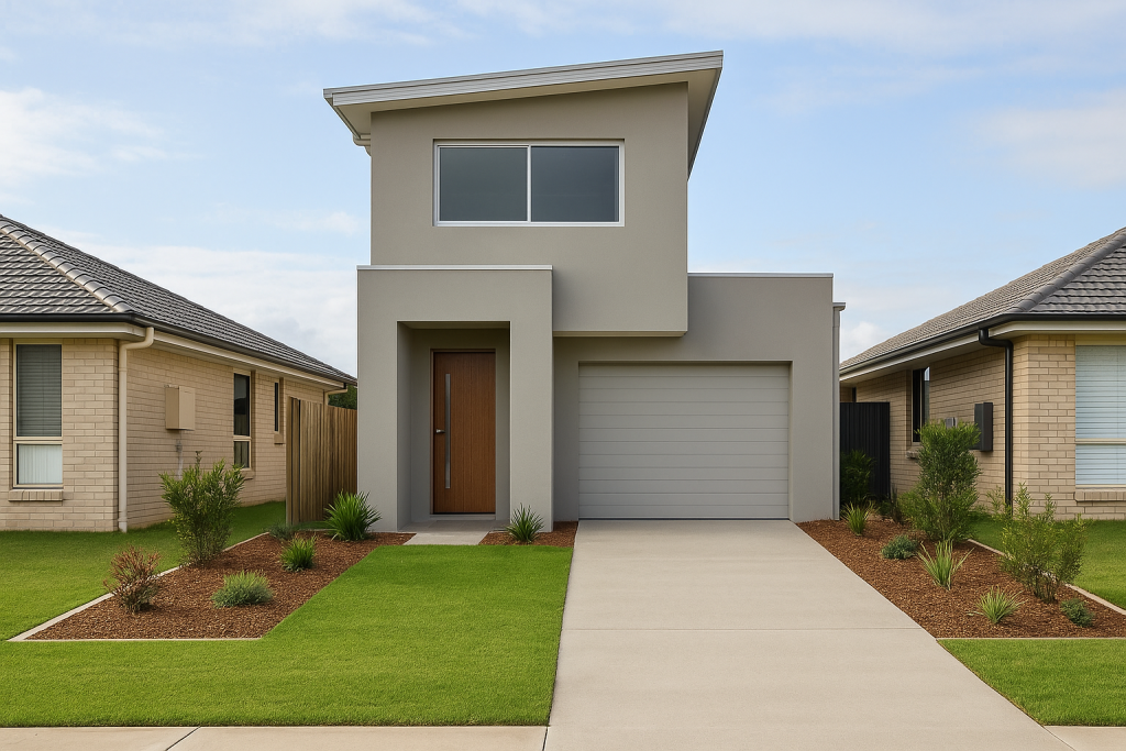 New home builder completed two-storey house on narrow block in Ipswich, Greater Brisbane